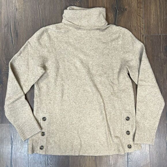 J Crew Tan Brown Women's Button turtleneck in extra-soft yarn Bc907 Size Small - Picture 2 of 7
